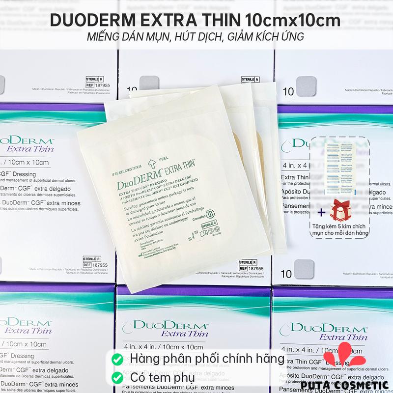 Miếng dán mụn Duoderm Extra Thin 10cm x 10cm, tặng kèm vỉ 5 kim chích mụn cho mỗi đơn hàng - Hút dịch, hỗ trợ da nhanh lành thương Miếng che mụn Skincare Làm Đẹp Da