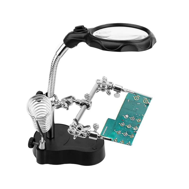 Desktop Soldering Holder with Magnifier, LED Lighting Soldering Stand, Battery Required Welding Equipment, Soldering Accessories 8