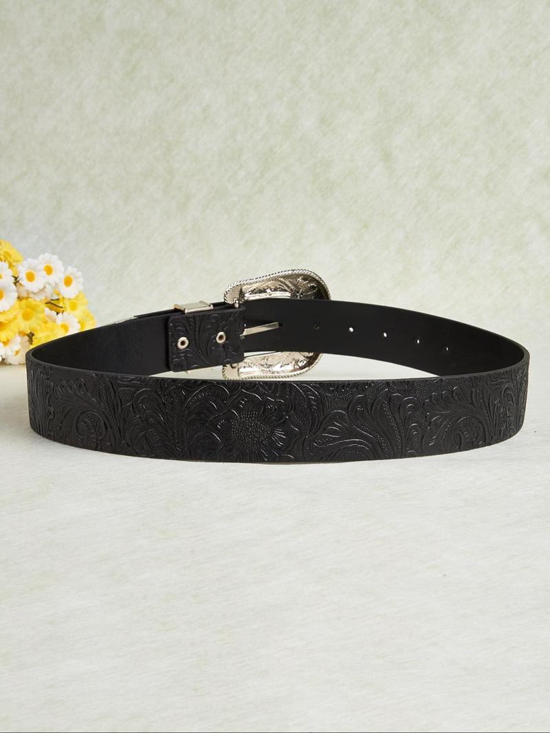 Product Introduction of Women's Vintage Western Style Floral Pattern Buckle Belt, Fashionable PU Leather Belt for Daily Clothing Decor, Trendy All-match & Exquisite Belt for Birthday Gift 2