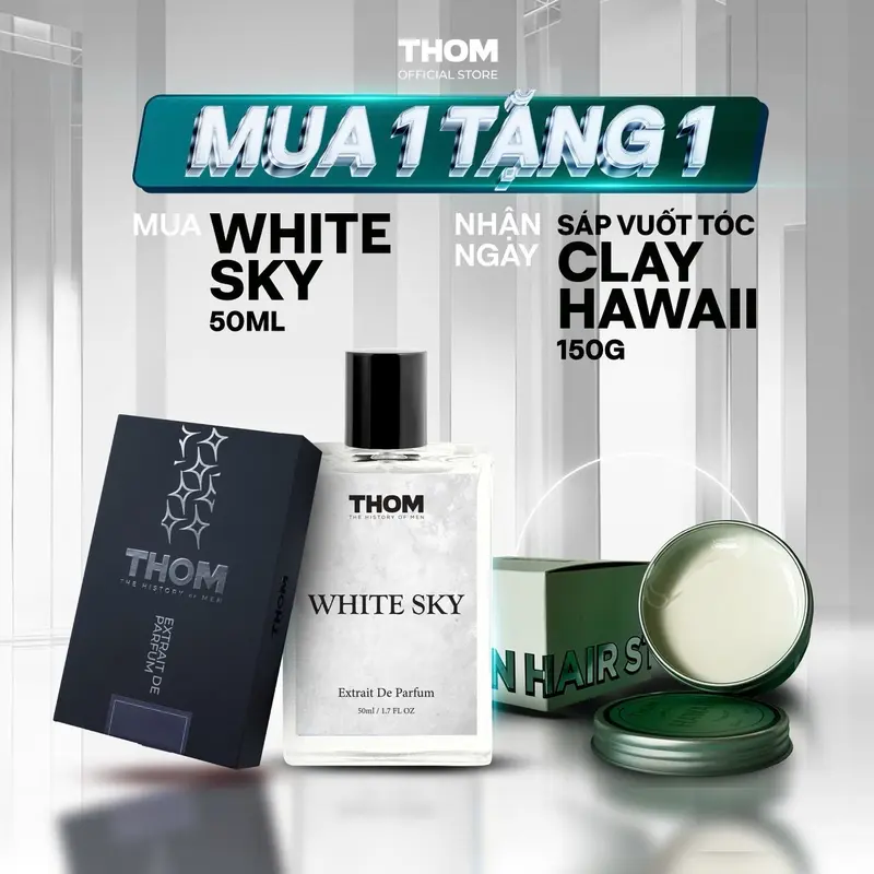 [MUA 1 TẶNG 1] Nước hoa nam - WHITE SKY - 50ml - Tặng sáp vuốt tóc - HAWAII - 150gr - THOM VN Chính Hãng 0
