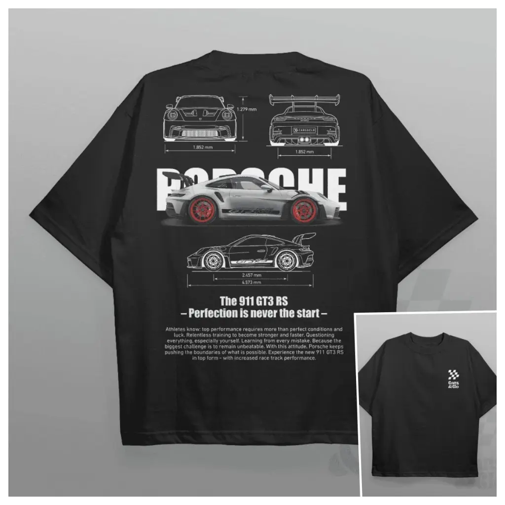 Porsche 911 GT3 RS print T-Shirt - White Cars and Clo - Regular Fit JDM