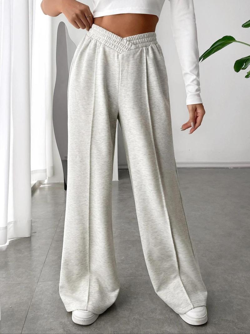 Product Introduction of 【Plus Size】 Solid Elastic Waist Straight Leg Pants, Casual Comfy High Waist Trousers for Daily Wear, Women's Bottoms for All Seasons 7
