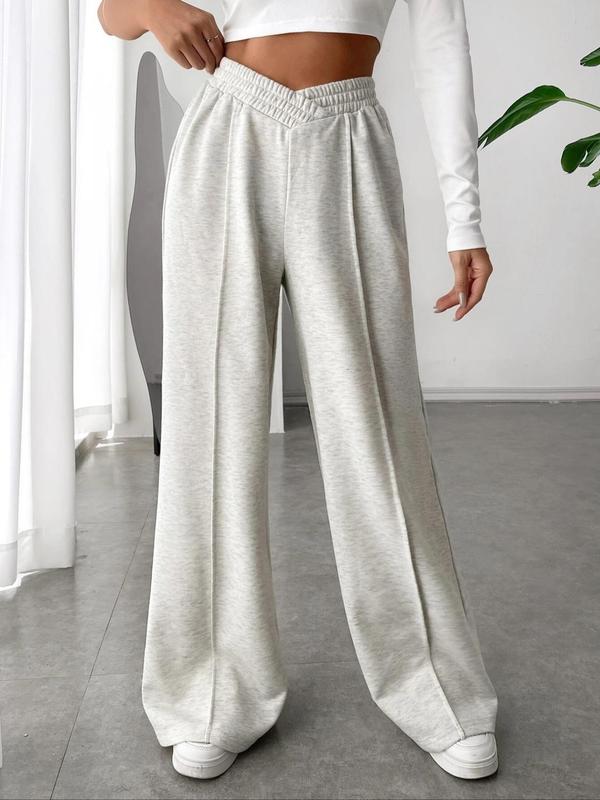 【Plus Size】 Solid Elastic Waist Straight Leg Pants, Casual Comfy High Waist Trousers for Daily Wear, Women's Bottoms for All Seasons 6
