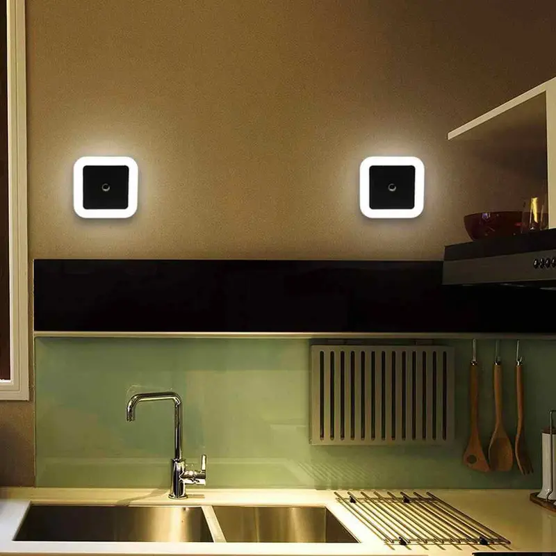 Lampu Tidur Kamar LED Otomatis Sensor Cahaya Colok Listrik Dinding Persegi Plastik Dekorasi Ruangan Night Lamp HM005 - XOBOX 6