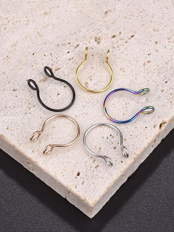 5pcs Stainless Steel Nose Cuff, U-shaped Fake Nose Rings, Casual Trendy Body Jewelry for Daily & Party Wear 5
