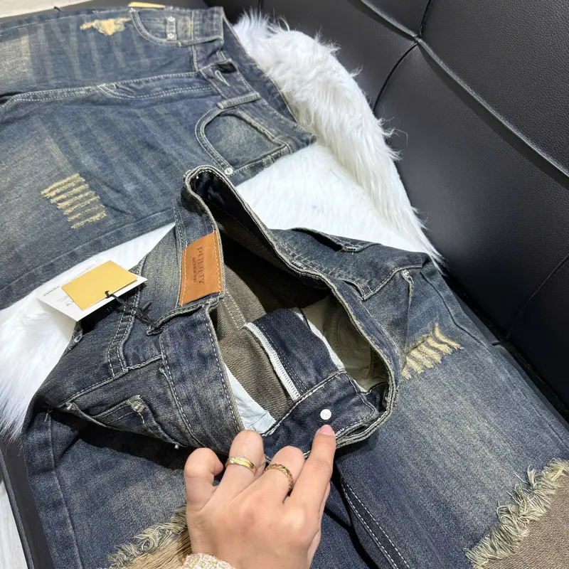 [N823-NaNa Denim Fashion] Quần Jean suông phối rách màu bụi dơ chất vải QCCC dài 103cm 4