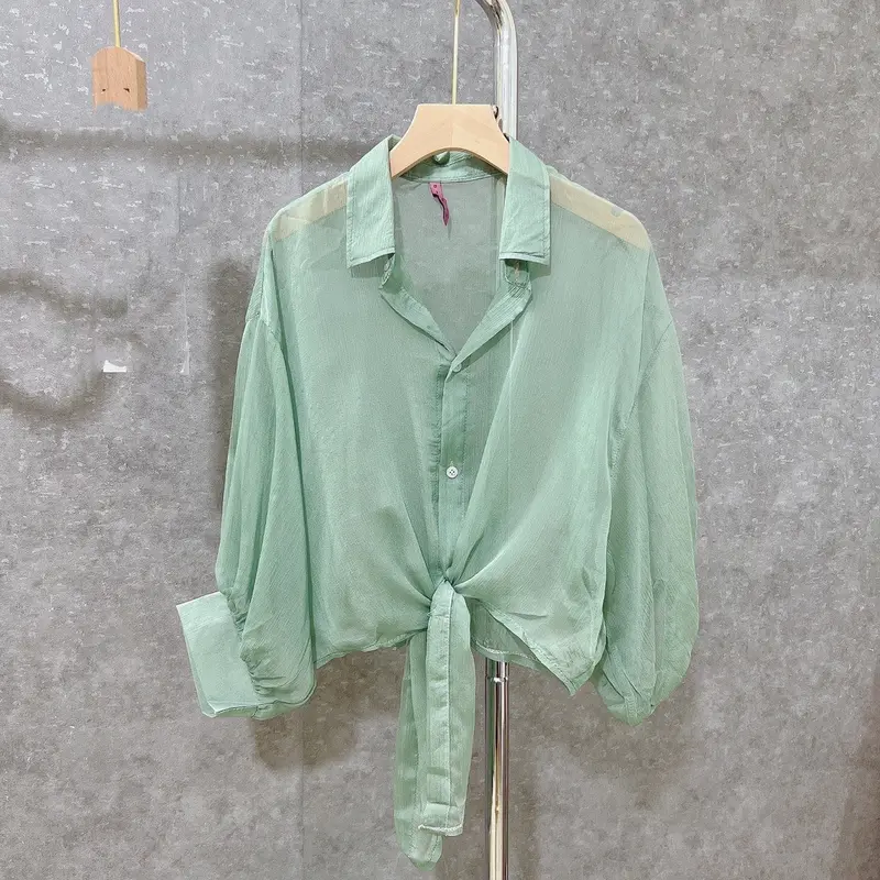 Sét áo sơ mi voan tay lủng kèm áo 2 dây trắng sang chảnh 4