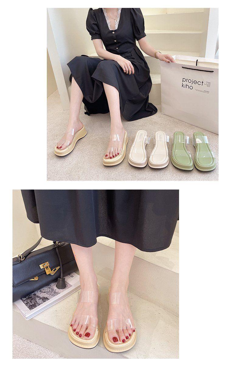 Product Introduction of Wedge Sandals 2025 New Women's Summer Transparent High Heels Thick Sole Chunky Heel Roman Beach Outdoor Slippers for Women 3