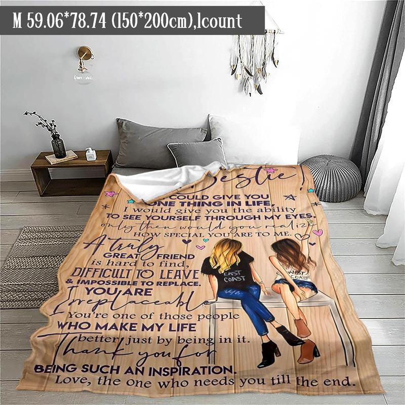 Product Introduction of Best Friend Letter & Girls Pattern Blanket, 1 Count Soft Throw Blanket, Air-conditioned Room Blanket, Warm Nap Blanket for Home Office Travel Camping 2