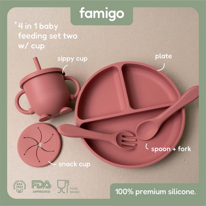 Jual FAMIGO Premium Silicone Baby Feeding Set with 2 in 1 Cup | Set ...