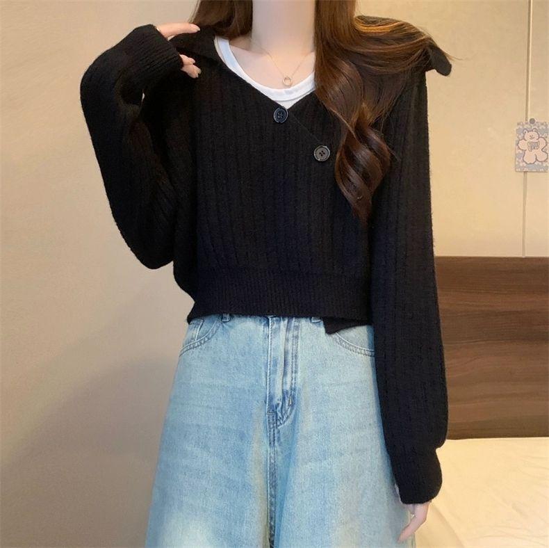 Product Introduction of Set Dua Keping, Kecil, Kolar Pelaut, Pinggang Tinggi, Sweater Pendek, Untuk Wanita, Gaya Korea Baru 2024, Pakaian Luar, Sweater Lengan Panjang 8