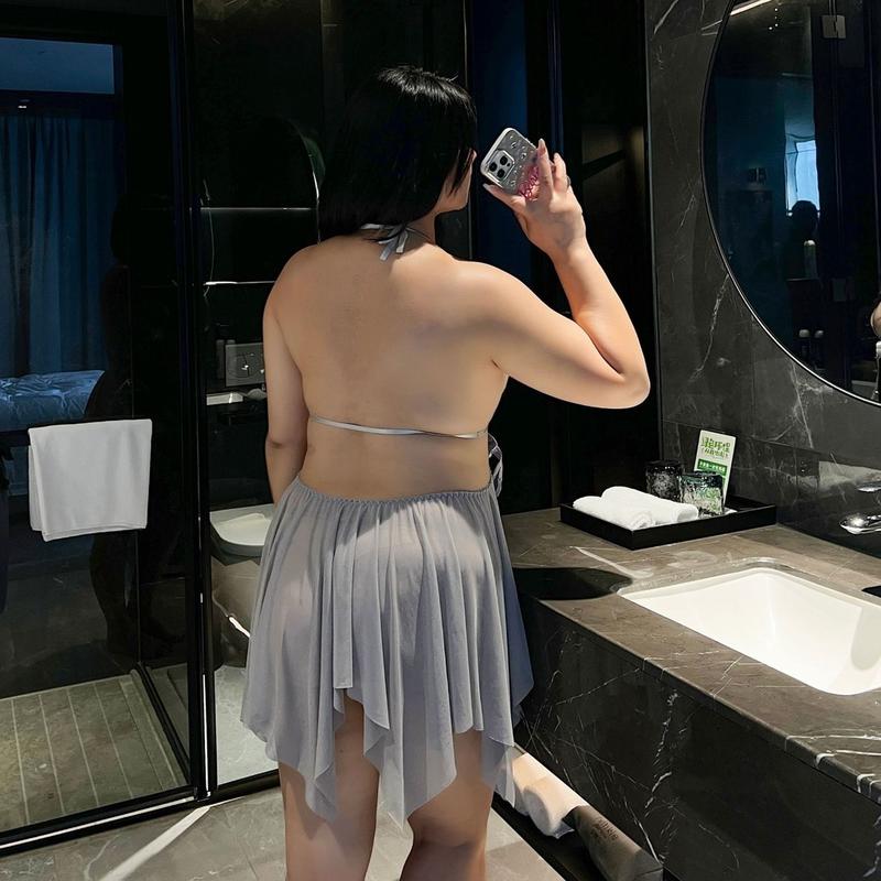 Đồ Ngủ Nữ Ngoại Cỡ BIGSZIE, Gợi Cảm Và Xuyên Thấu, Với Ren Và Lưới Thiết Kế Nơ, Đường Viền Cổ Chữ V Sâu, Thích Hợp Cho Phụ Nữ Ngoại Cỡ 8
