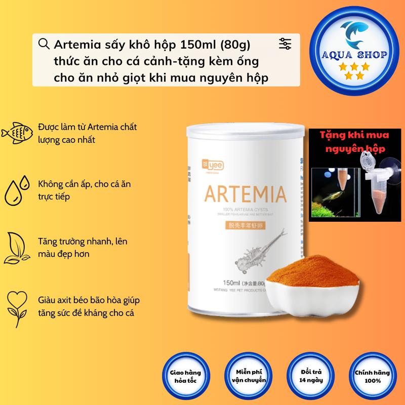 Artemia sấy khô YEE hộp 150ml (80g)- thức ăn cho cá cảnh-tặng kèm ống cho ăn nhỏ giọt