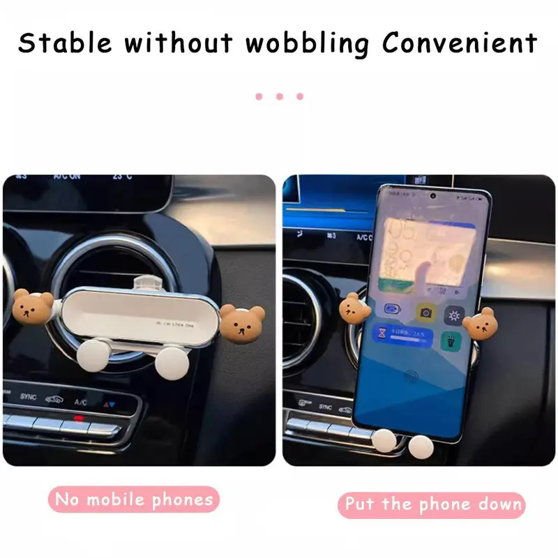 Car Air Outlet Phone Holder, 1 Count Creative Cute Cartoon Rabbit & Bear & Flower Pattern Decorative Car Phone Support Rack, Car Interior Accessory, Car Accessories 6