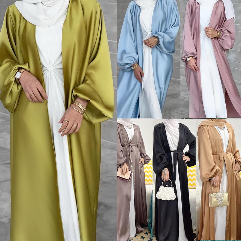 Trang Phục Hồi Giáo Châu Âu Và Mỹ Cho Phụ Nữ, Váy Tay Phồng, Áo Cardigan Satin Trung Đông, Áo Choàng Hồi Giáo, Abaya 0