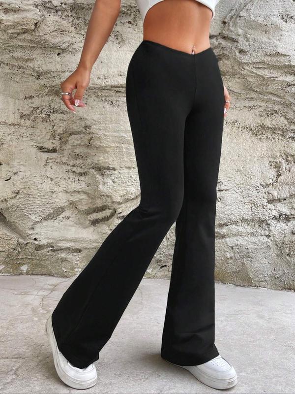 Women's Plain High Waist Flare Leg Pants, Casual Comfy Bell Bottom Trousers for Daily Wear, Ladies Bottoms for All Seasons 4