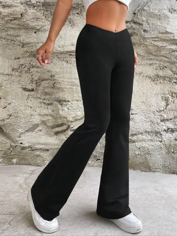 Women's Plain High Waist Flare Leg Pants, Casual Comfy Bell Bottom Trousers for Daily Wear, Ladies Bottoms for All Seasons 4