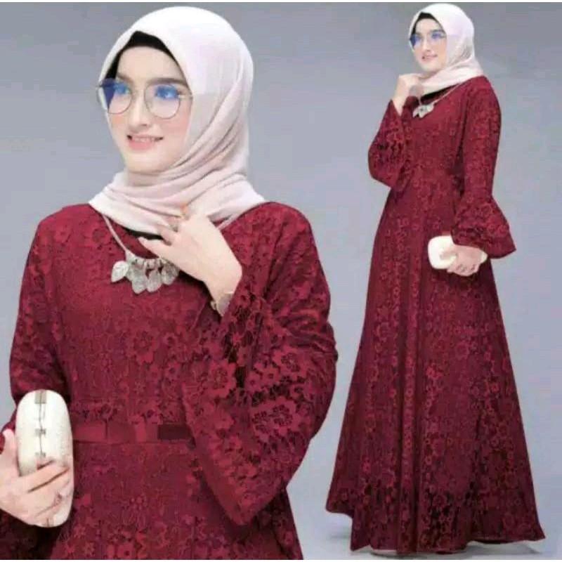 Maxi Dress Yunita Full Brukat Resleting depan (Busui friendly) Terbaru 2025 gamis Pesta gamis kondangan 0