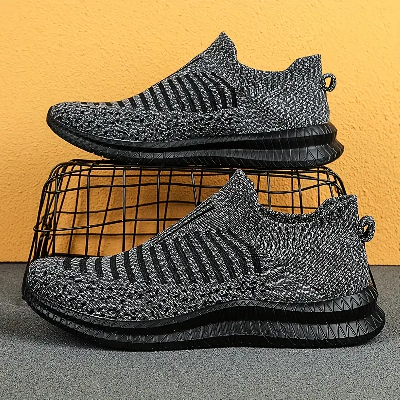 Men's Woven Knit Slip On Sock Shoes, Comfy Non Slip Breathable Soft Sole Sneakers For Men's Outdoor Activities 7