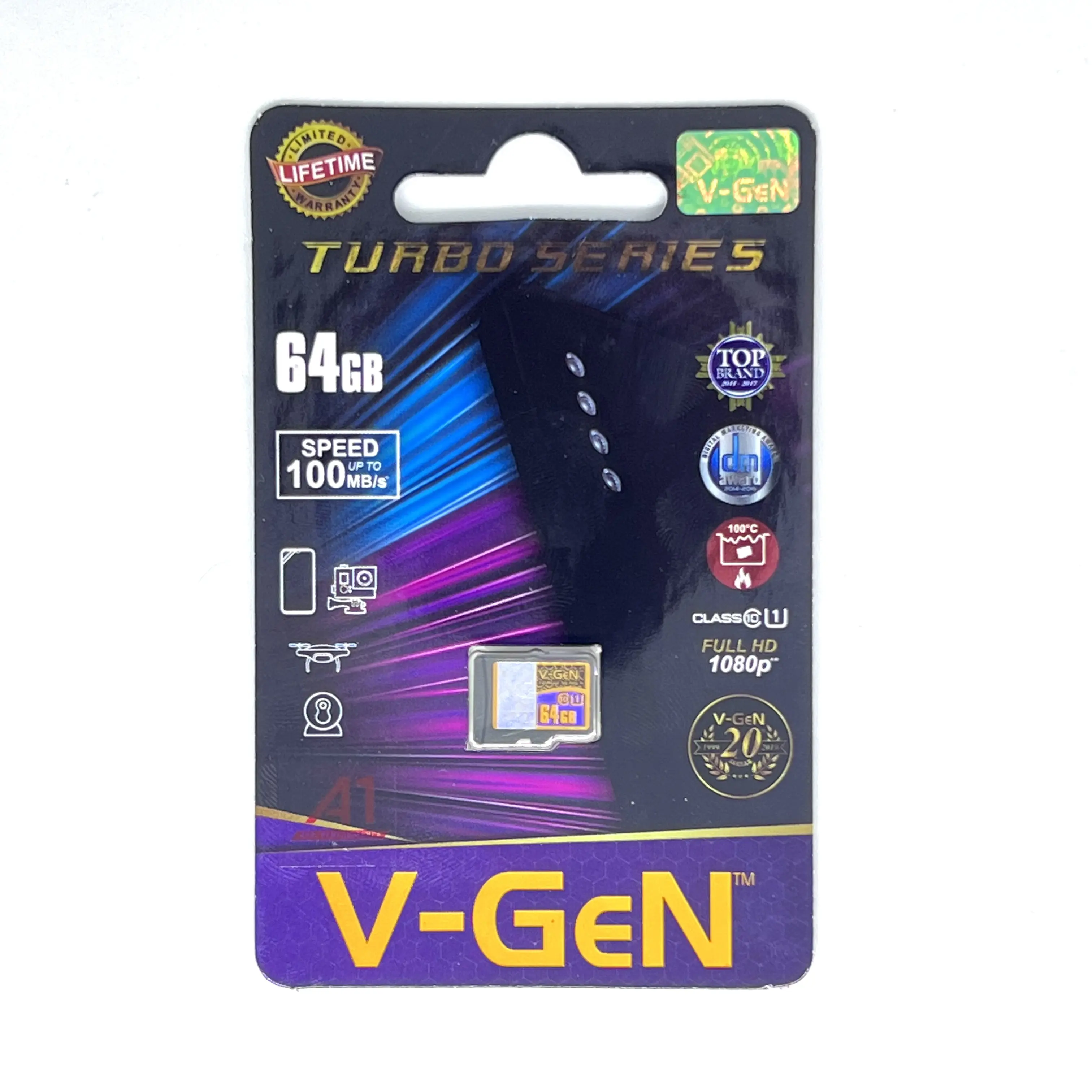 Micro SD Card V-GeN 64GB Class 10 TURBO 100MB/s - Non Adaptor Memory Card Otg