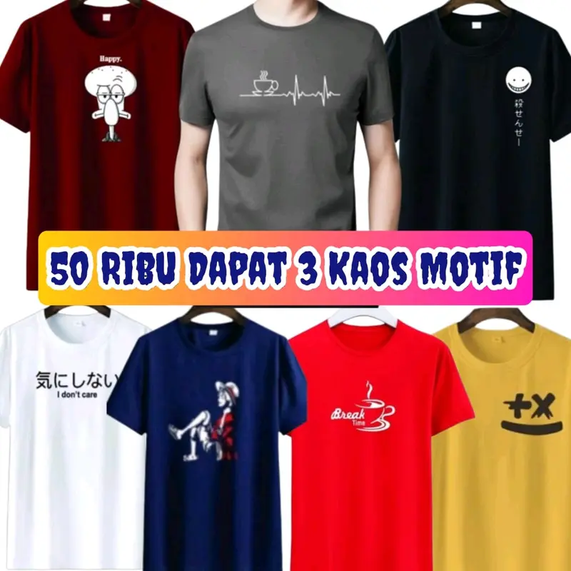 Kaos distro murah 50 Ribu Dapat 3 Pcs no Katun Motif Distro  Nyaman Polyester Soft Lokal 0