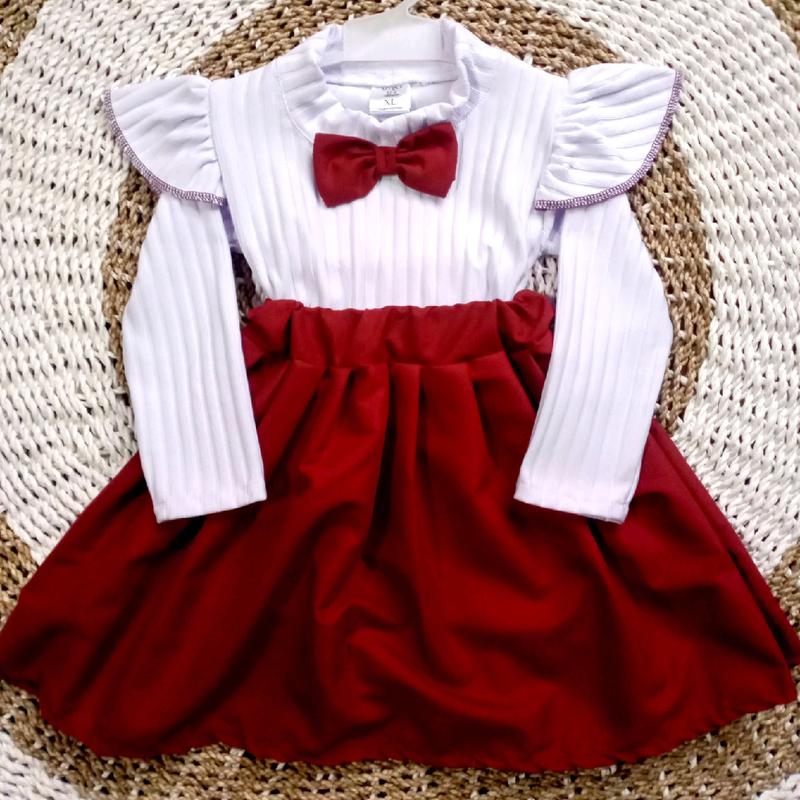 Dress Knits Anak Perempuan usia 1-6 Tahun variasi salur pita Lengan panjang Anak-Anak Gaun setelan 3