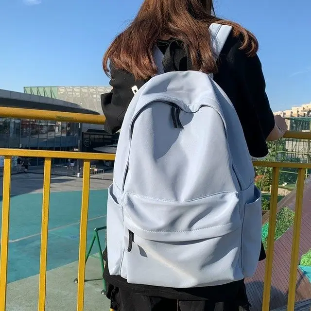 Cặp Sách Sức Chứa Lớn, Màu Trơn Unisex, Thích Hợp Cho Học Sinh Trung Học Cơ Sở Và Đại Học, Phong Cách Hàn Quốc, Thiết Kế Đơn Giản Và Dễ Phối Đồ Thời Trang Backpack Balo Đeo Vai