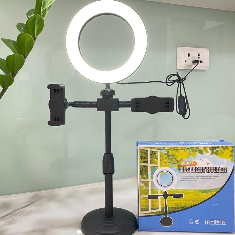  Đèn để bàn kẹp 2 ĐT Hỗ Trợ Livetream Chụp Ảnh Quay Video 3 Chế Độ Màu Sáng Selfie Kem 