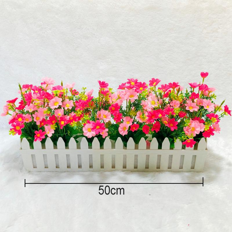 Hàng rào hoa giả, hoa lụa cắm sẵn trang trí nhà cửa, sân vườn... VI009 (chậu nhựa dài 50cm, hoa lụa, cắm sẵn như hình)