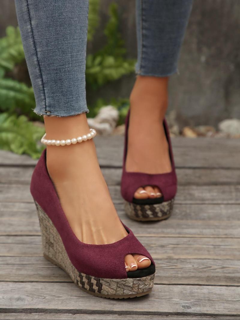 Product Introduction of Women's Fashionable Plain Color Wedge Sandals, Casual Comfortable Platform Sandals for Beach Vacation, Female All-match Round Toe Sandals for Daily Wear, Heels 8
