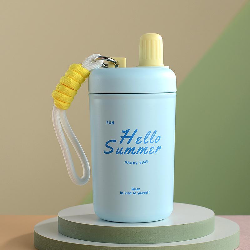 Product Introduction of stainless steel Chihiro thermos cup high appearance level portable thermal insulation with rope straw outdoor accompanying water cup 9