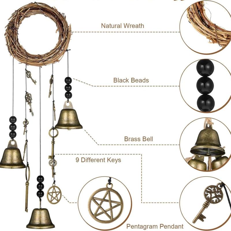 Product Introduction of Vintage Wind Chime, 1 Count Wall Hanging Bell Ornament, Bell Decoration, Home Decor for Living Room Bedroom, Festive & Party Supplies 8
