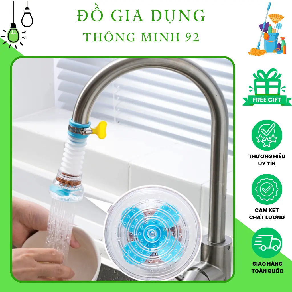 Đầu Vòi Rửa Bát Tăng Áp, Đầu Vòi Rửa Chén, Lọc Nước Áp Xoay 360 Có Thể Kéo Dài Chống Bắn Nước Ra - Đồ Gia Dụng Thông Minh 92