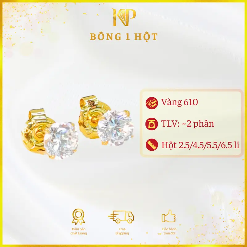 Phụ Kiện Bông Tai Đẩy 1 Hột V.610 Kim Phát 0