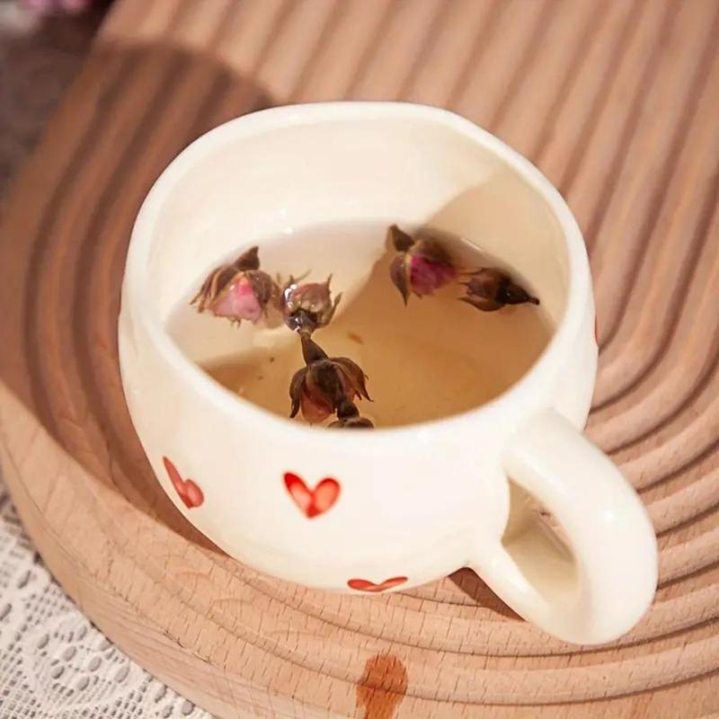 Product Introduction of Heart Pattern Ceramic Mug, 1 Count 7.4oz Creative Coffee Cup, Tea & Milk Cup, Sweet Camping Cup, Ideal Gift for Home & Office, Drinkware 5