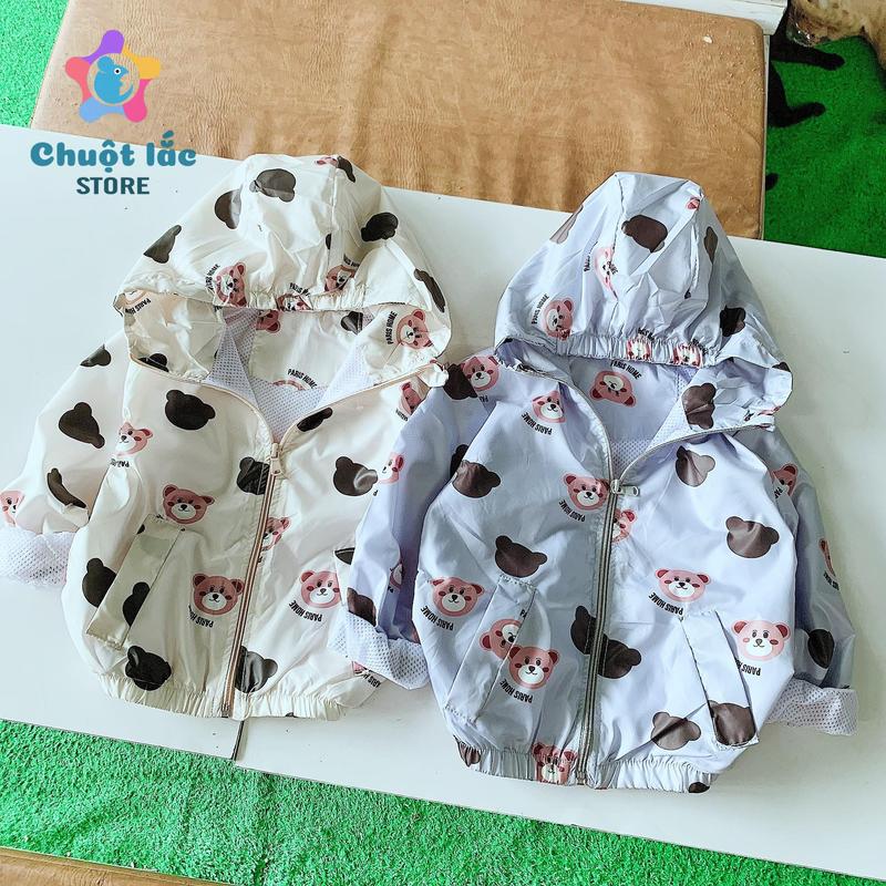 Áo khoác cho bé trai vải dù hình gấu 10kg đến 25kg