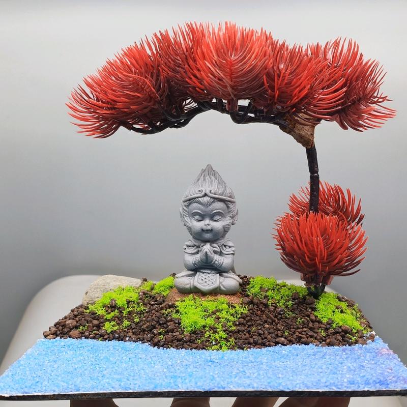 Tiểu cảnh Tượng Phật, Tượng Tô Ngộ Không ngồi thiền dưới cây dành cho bể cá, bể thủy sinh, bể bán cạn. Dành cho bể cá nhỏ từ 20 đến 40 cm