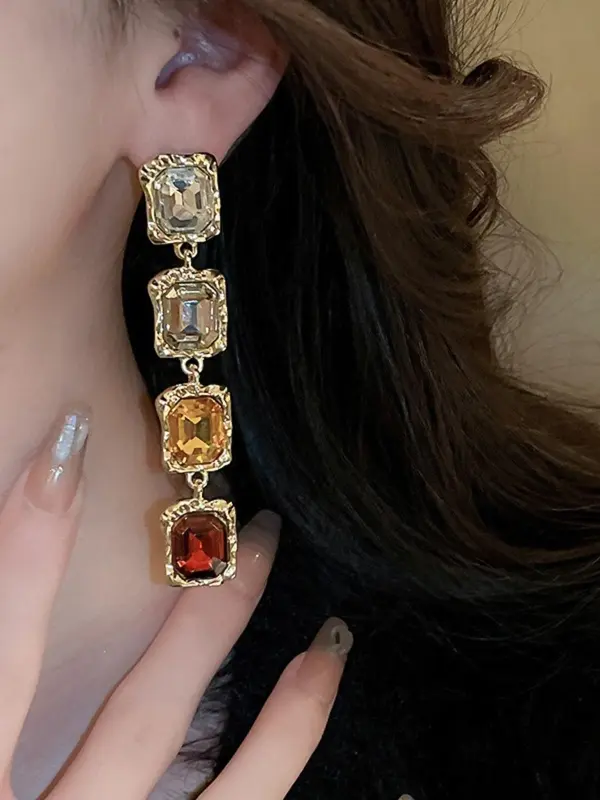 Women's Elegant Rhinestone Decorated Jewelry Set, Exquisite Trendy Necklace & Dangle Earrings, Fashionable Jewelry Set for Party Decoration 6