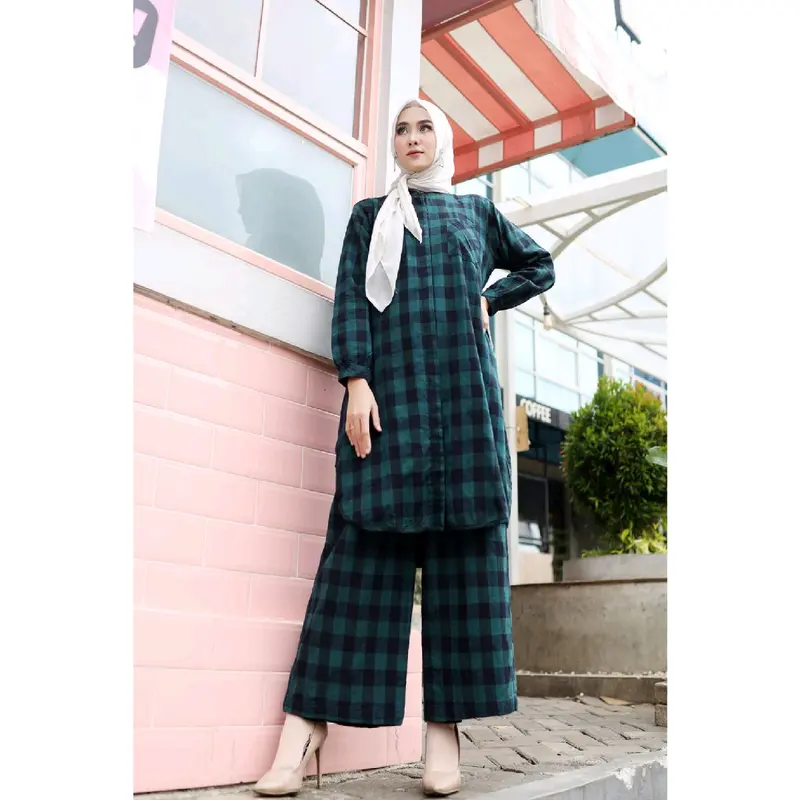 ONE SET FLANEL KOTAK,SETELAN TUNIK WANITA BAHAN FLANEL KOTAK 2