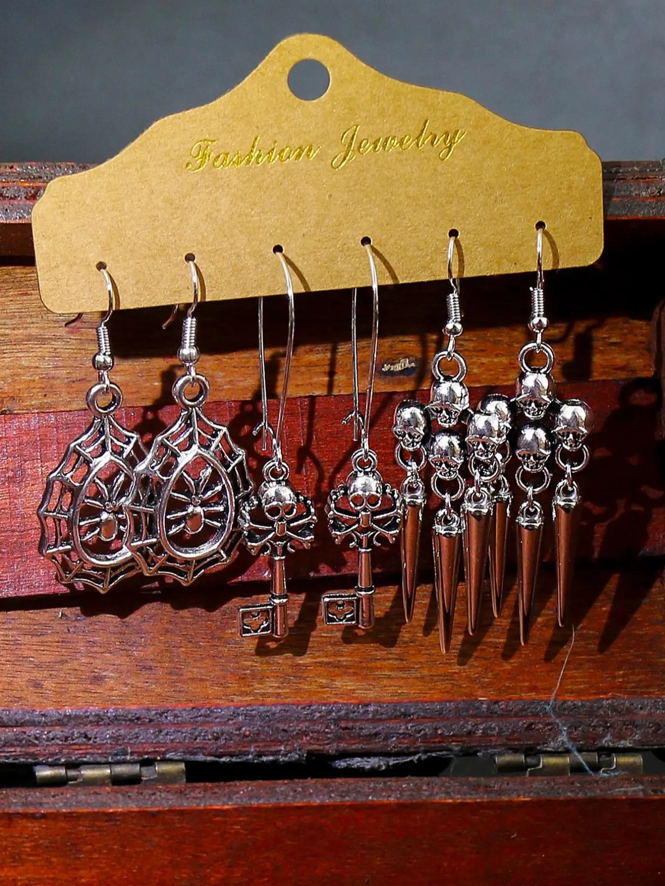 CreativeSeries Dangle Earrings, Skull, Key & Spider Web Design Drop Earrings, Punk Style Dangle Earrings, Fashion Jewelry Accessories for Party & Festival Halloween