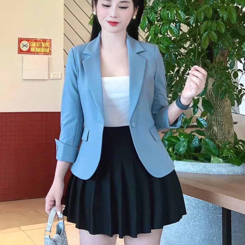 Áo vest nữ công sở tay lỡ hàng thiết kế cao cấp cổ chữ V ôm gọn chiết eo nhẹ 4