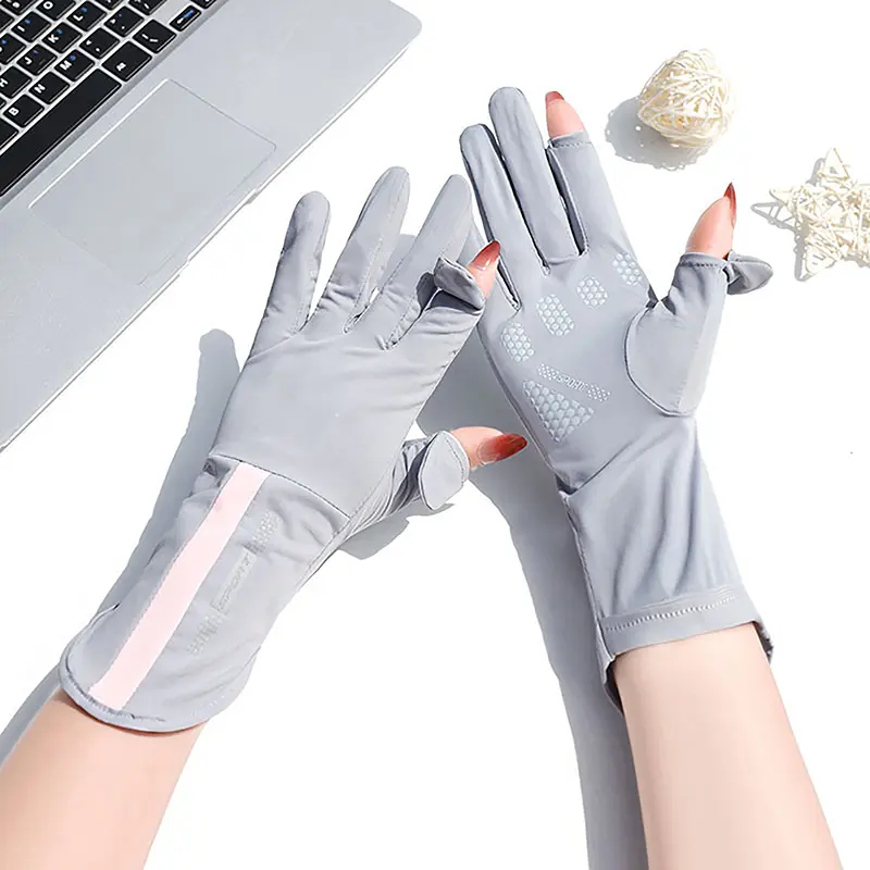 Găng Tay Chống Nắng, Phong Cách Mùa Hè, Dành Cho Nữ, Lụa Lạnh Mỏng, Chống Tia Cực Tím, Ngón Tay Giữ Ẩm, Tương Thích Với Màn Hình Cảm Ứng, Thích Hợp Để Lái Xe Và Đi Xe Đạp, Không Trơn Trượt Và Thoáng Khí