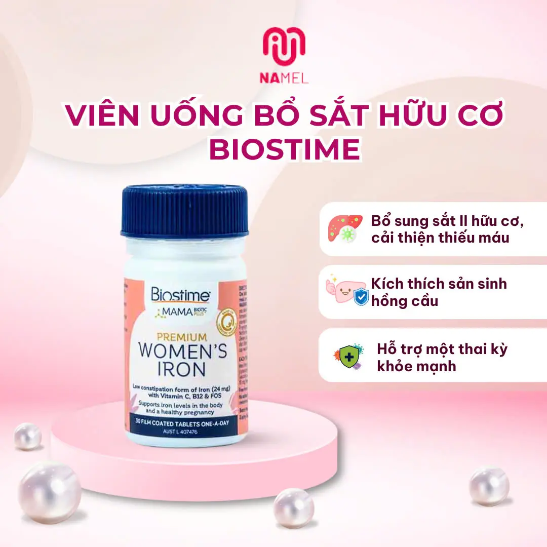 Viên Uống Sắt Biostime Giúp Bố Sung Sắt Hữu Cơ - Giảm Mệt Mỏi Căng Thẳng - Ngăn Ngừa Đau Đầu , Chóng Mặt , Mất Ngủ  Hộp 30 Viên