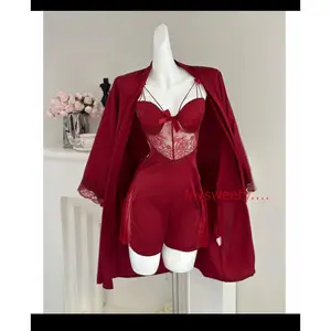 M/L/XL One set Satin Baju Tidur Cup Bra Sexy Lingerie Wanita （YY41 ） Dress