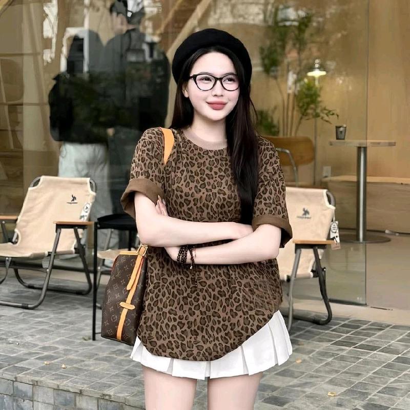 Áo thun cotton 2 chiều (40-70kg) họa tiết da beo form dáng rộng 5