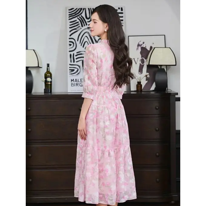 Đầm dáng dài tay lỡ chất tơ hoa hồng Orchid - BT11X241 1