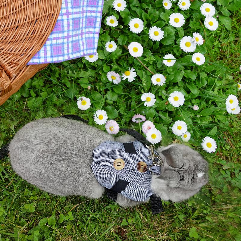 Product Introduction of Rabbits Suit Vest Small Pet Gray Plaid Harness Adjustable Breathable Rabbit Chest Strap Outdoor Pet Vest with Pulling Rope S/M/L 10