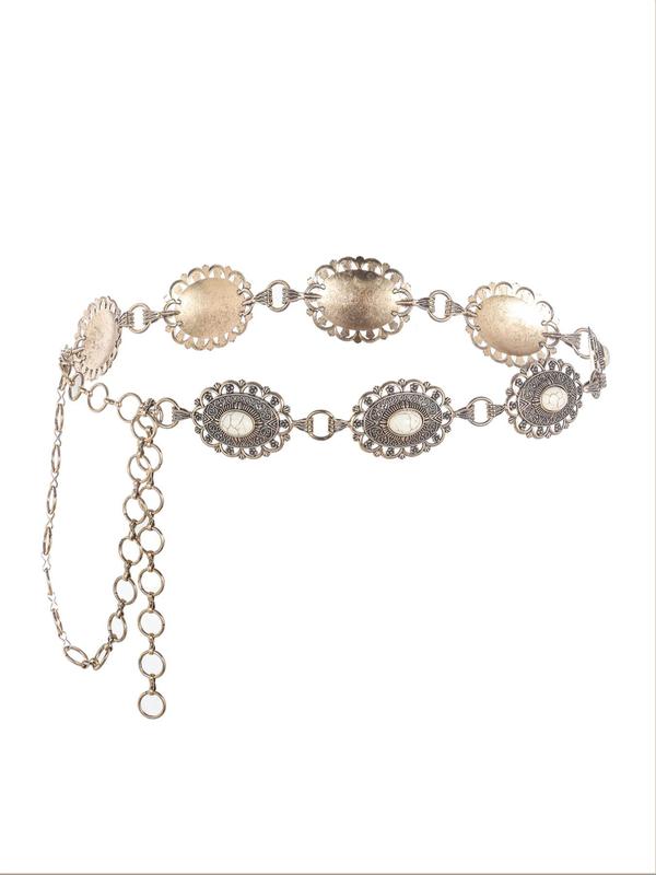 Women's Baroque Style Chain Belt with Geometric Decoration, Casual Trendy Waist Belt, Fashion Accessories for Clothes Decoration for Dress 4