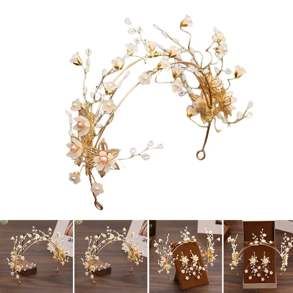 Hair Hoop Earrings Jewelry Set Handmade Alloy Flowers Wedding Styling Tiara