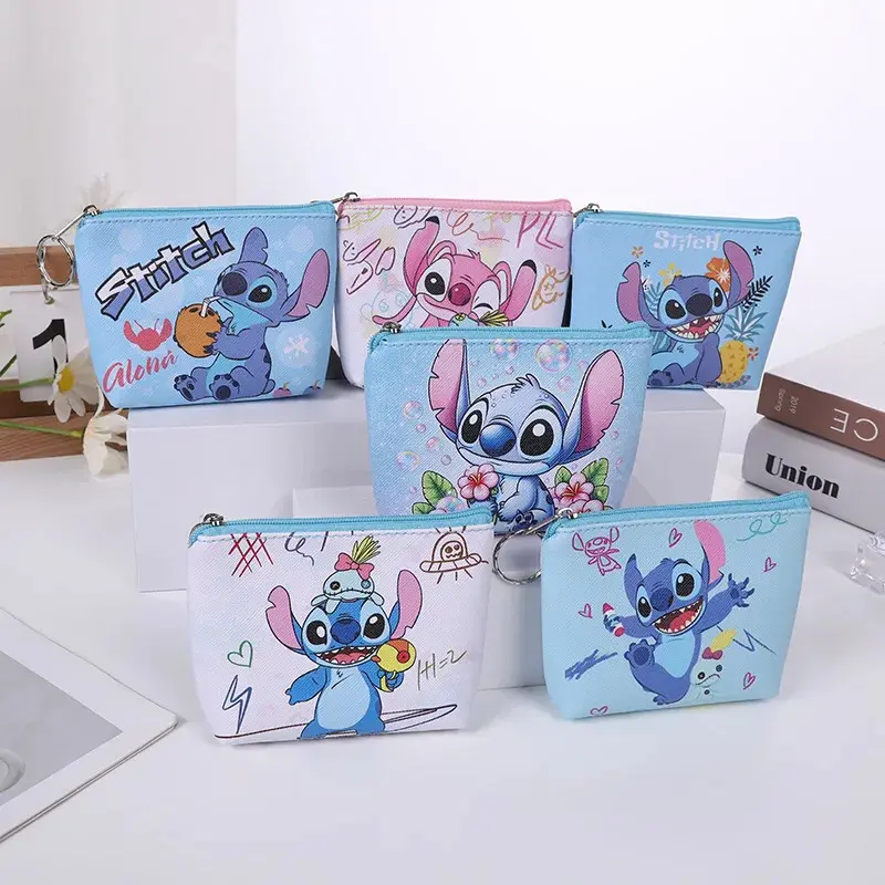New cute PU creative coin wallet kids student cartoon Stitch mini portable card purse wallet bag key storage wallets